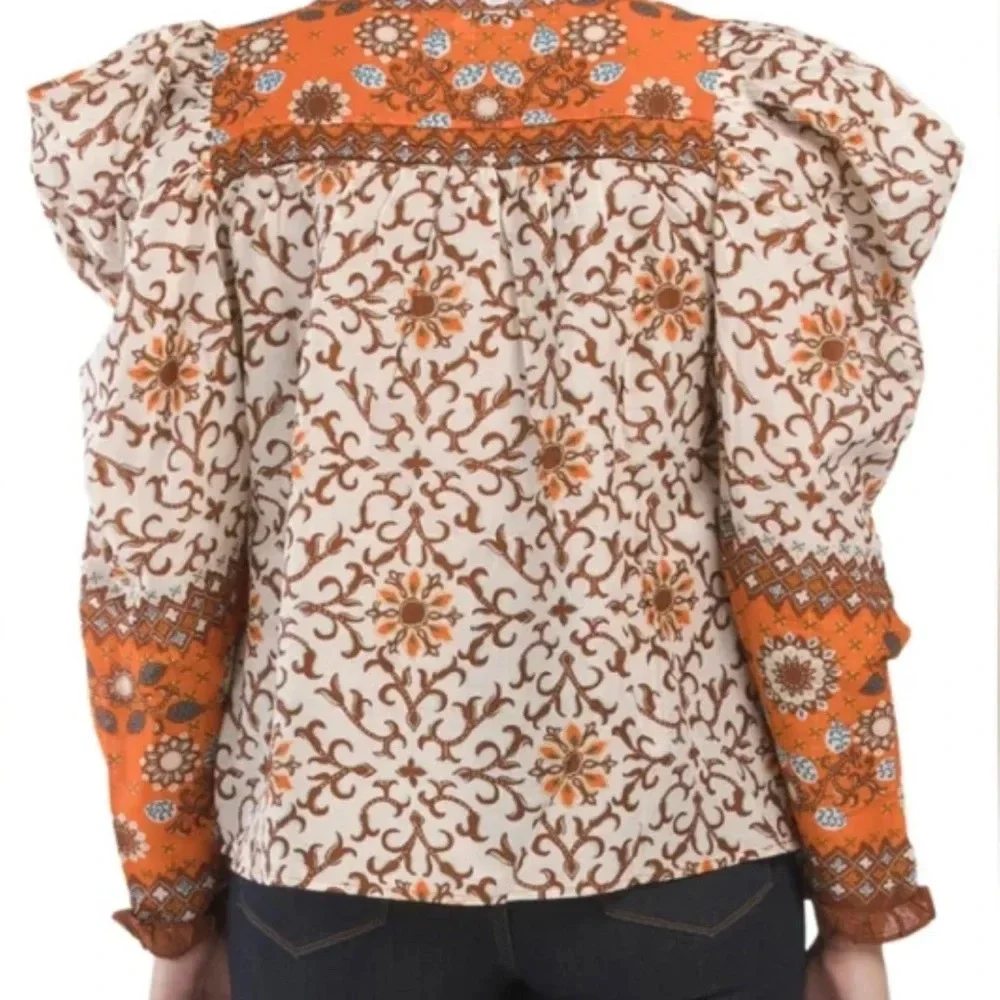 House Of Harlow Long Sleeve Puff Shoulder Top Size Medium